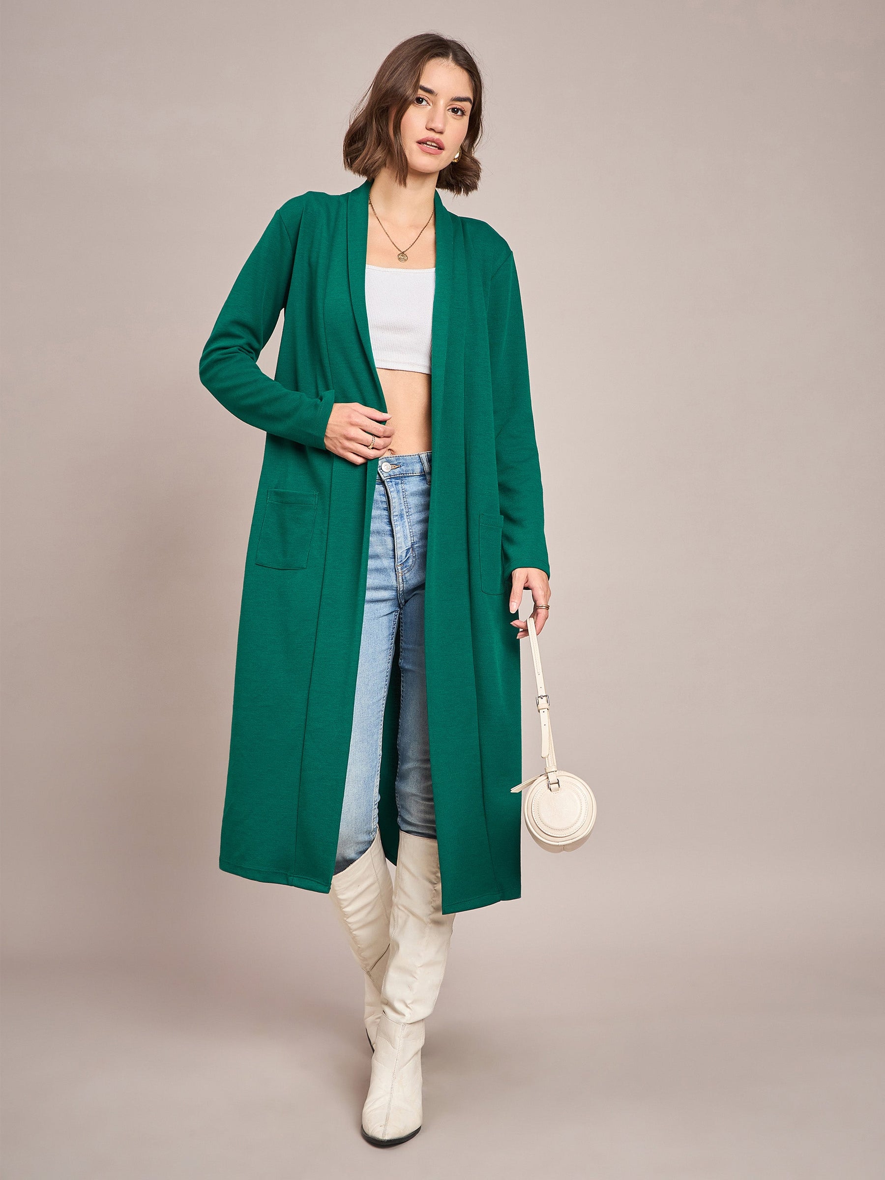 Emerald Rib Front Open Longline Shrug-SASSAFRAS