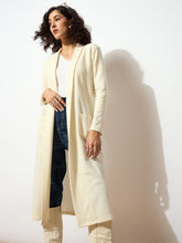 Off White Rib Front Open Longline Shrug-SASSAFRAS