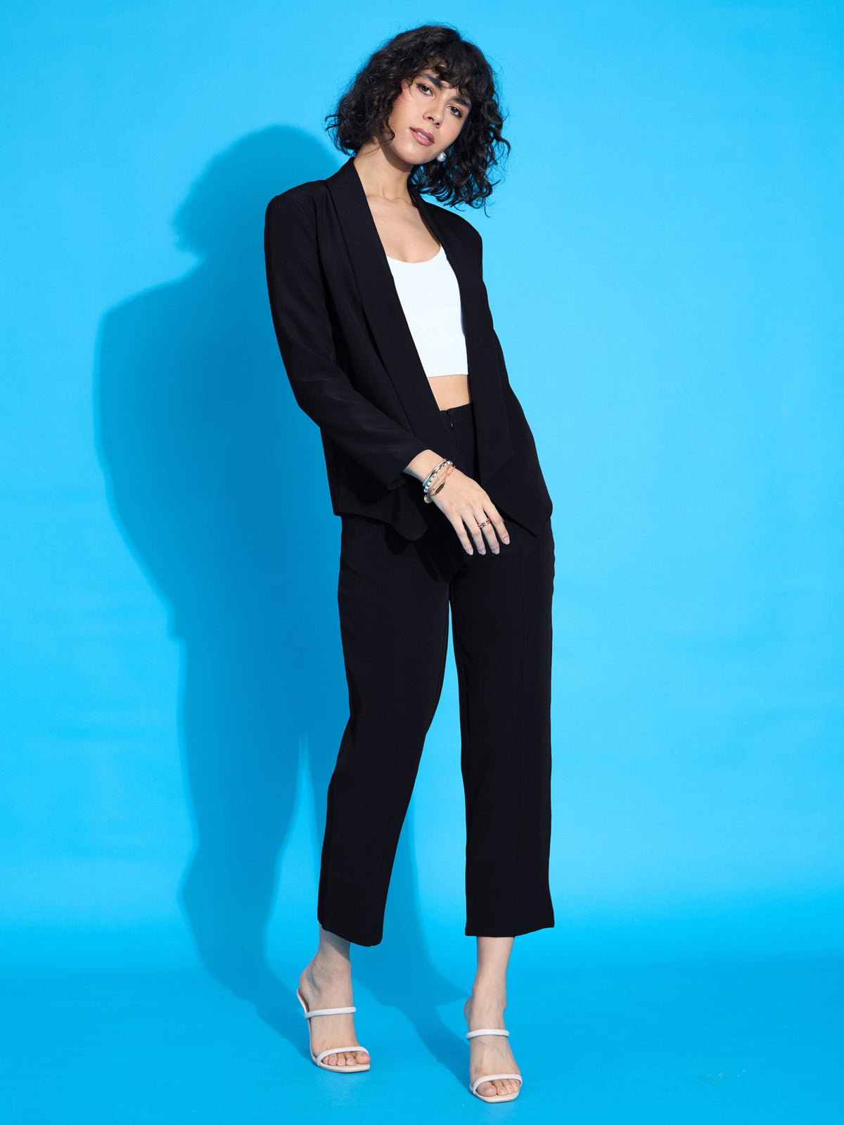 Black Shawl Collar Front Open Blazer-SASSAFRAS worklyf