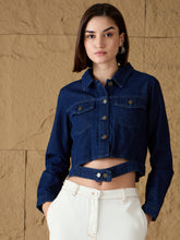 Blue Denim Belted Jacket-SASSAFRAS