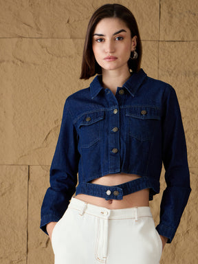 Blue Denim Belted Jacket-SASSAFRAS