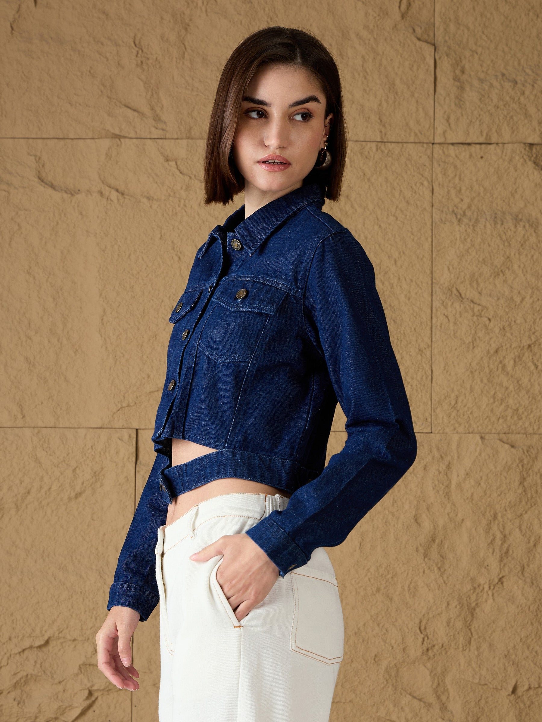 Blue Denim Belted Jacket-SASSAFRAS