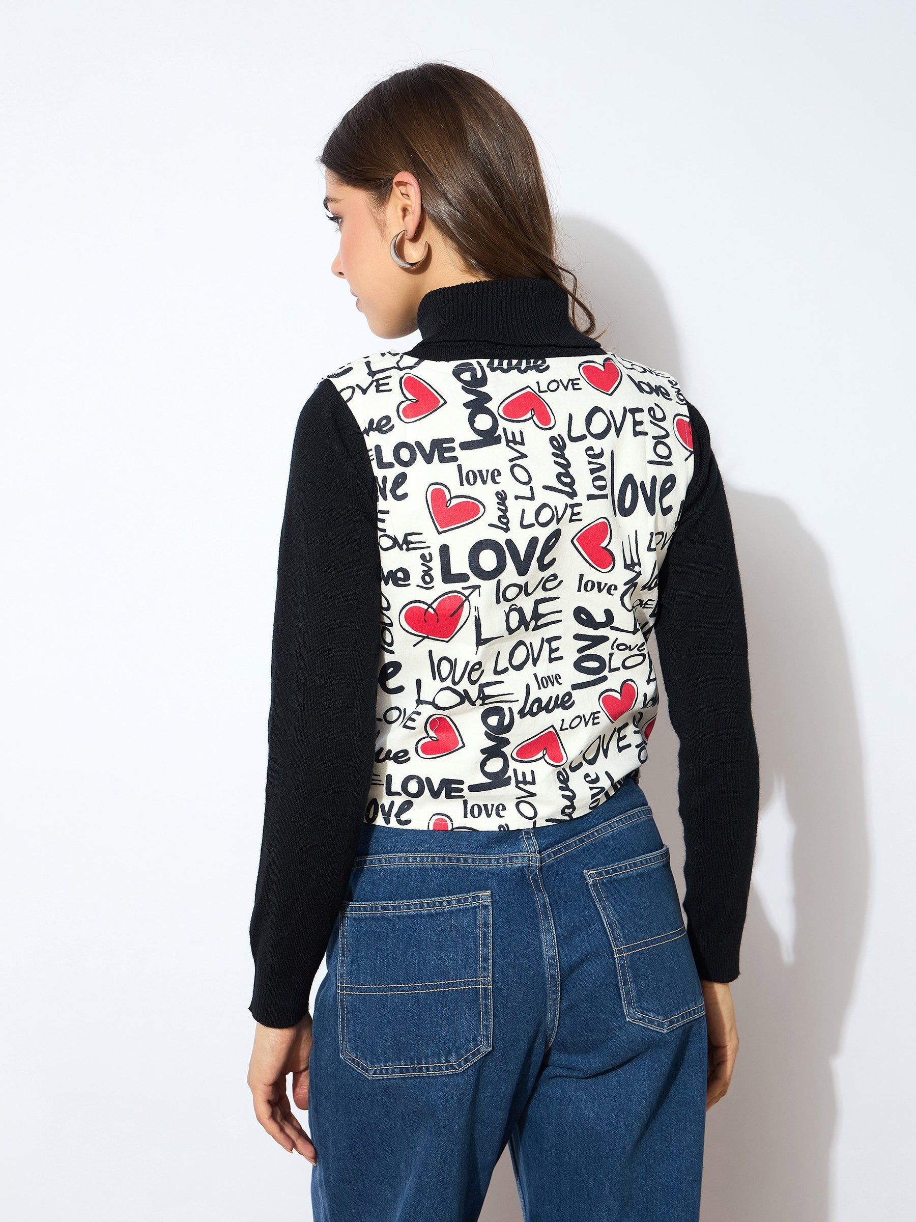 Red Love Heart Print Waistcoat-SASSAFRAS