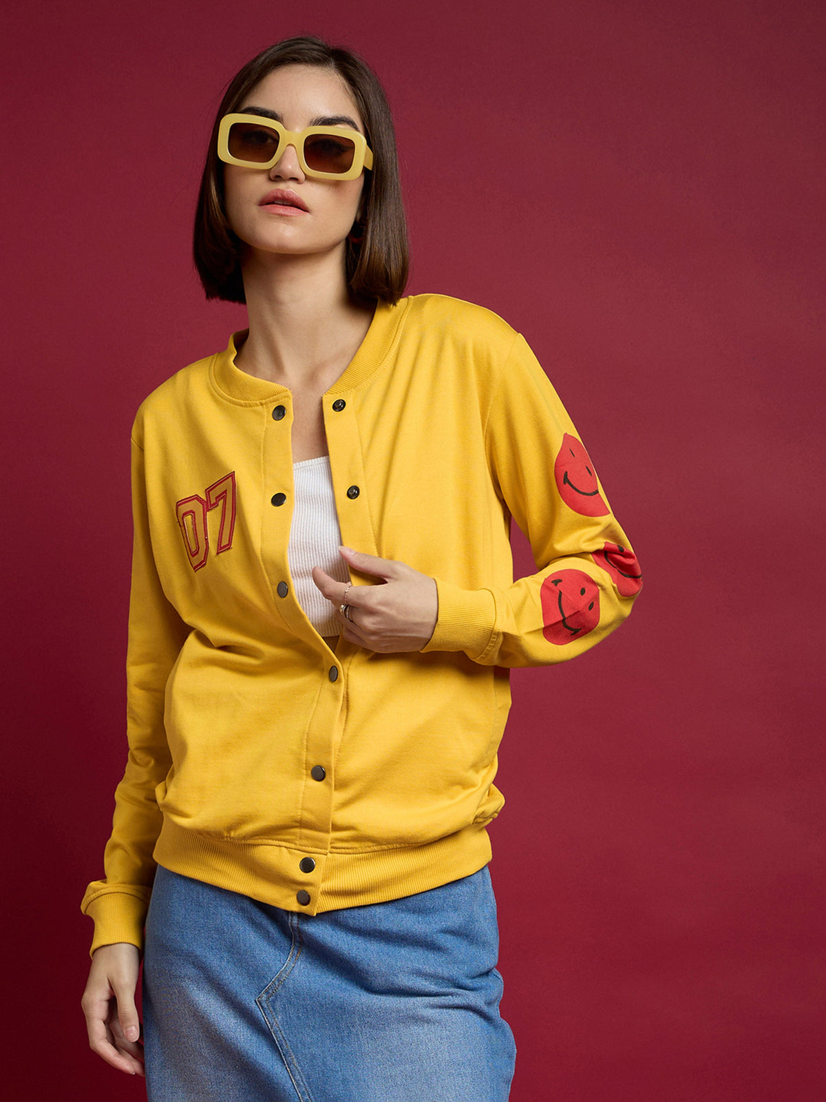 Yellow Terry 07 Embroidered Varsity Jacket-SASSAFRAS