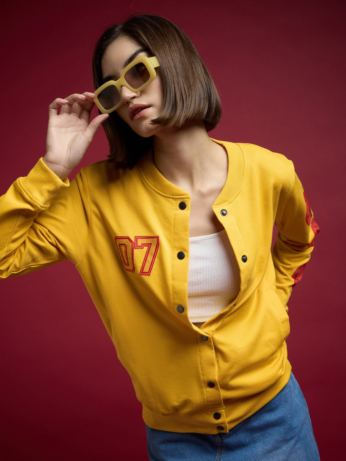 Yellow Terry 07 Embroidered Varsity Jacket-SASSAFRAS