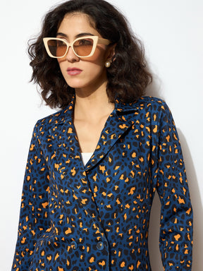 Navy Cheetah Scuba Double Breasted Blazer -SASSAFRAS