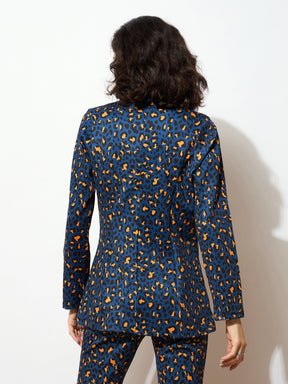 Navy Cheetah Scuba Double Breasted Blazer -SASSAFRAS