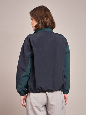 Green ColourBlock Parachute Zipper Jacket-SASSAFRAS