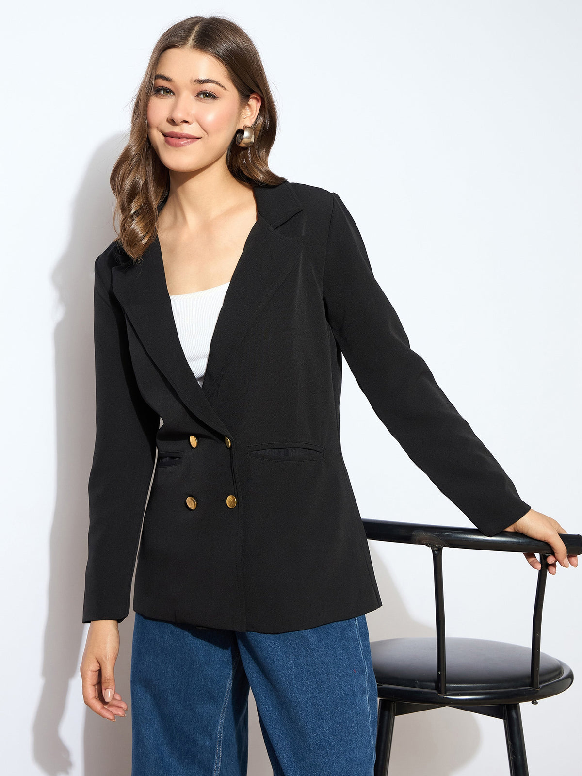 Black Double-Breasted Blazer-SASSAFRAS