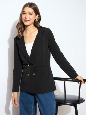 Black Double-Breasted Blazer-SASSAFRAS