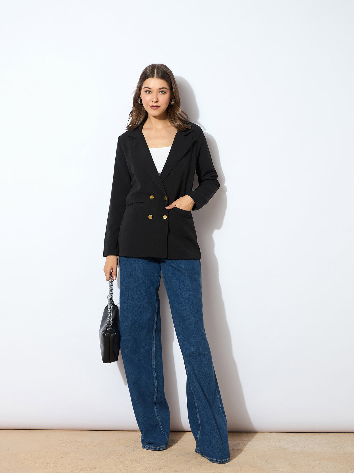 Black Double-Breasted Blazer-SASSAFRAS