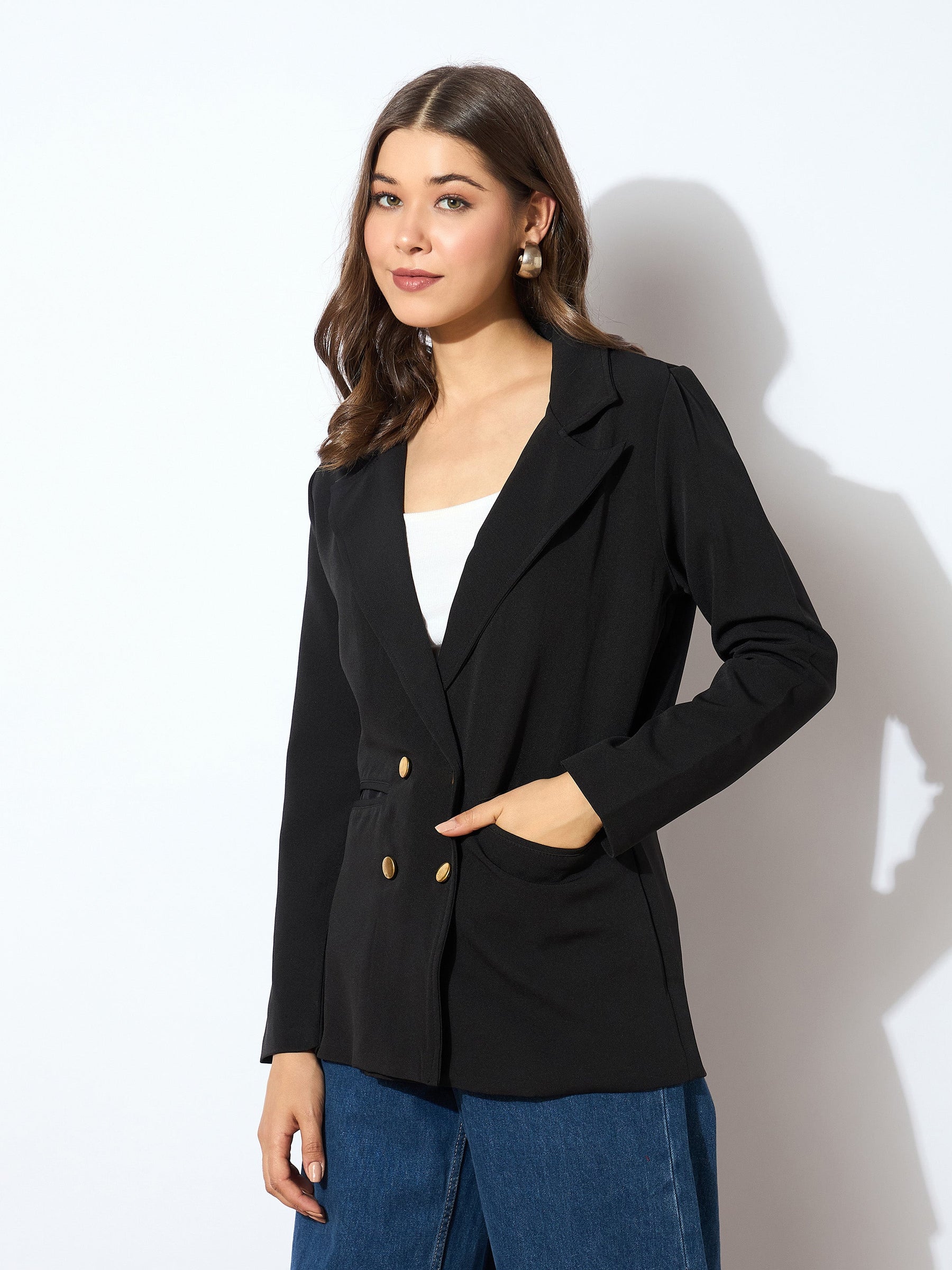 Black Double-Breasted Blazer-SASSAFRAS