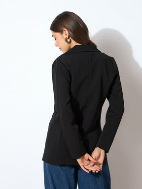 Black Double-Breasted Blazer-SASSAFRAS