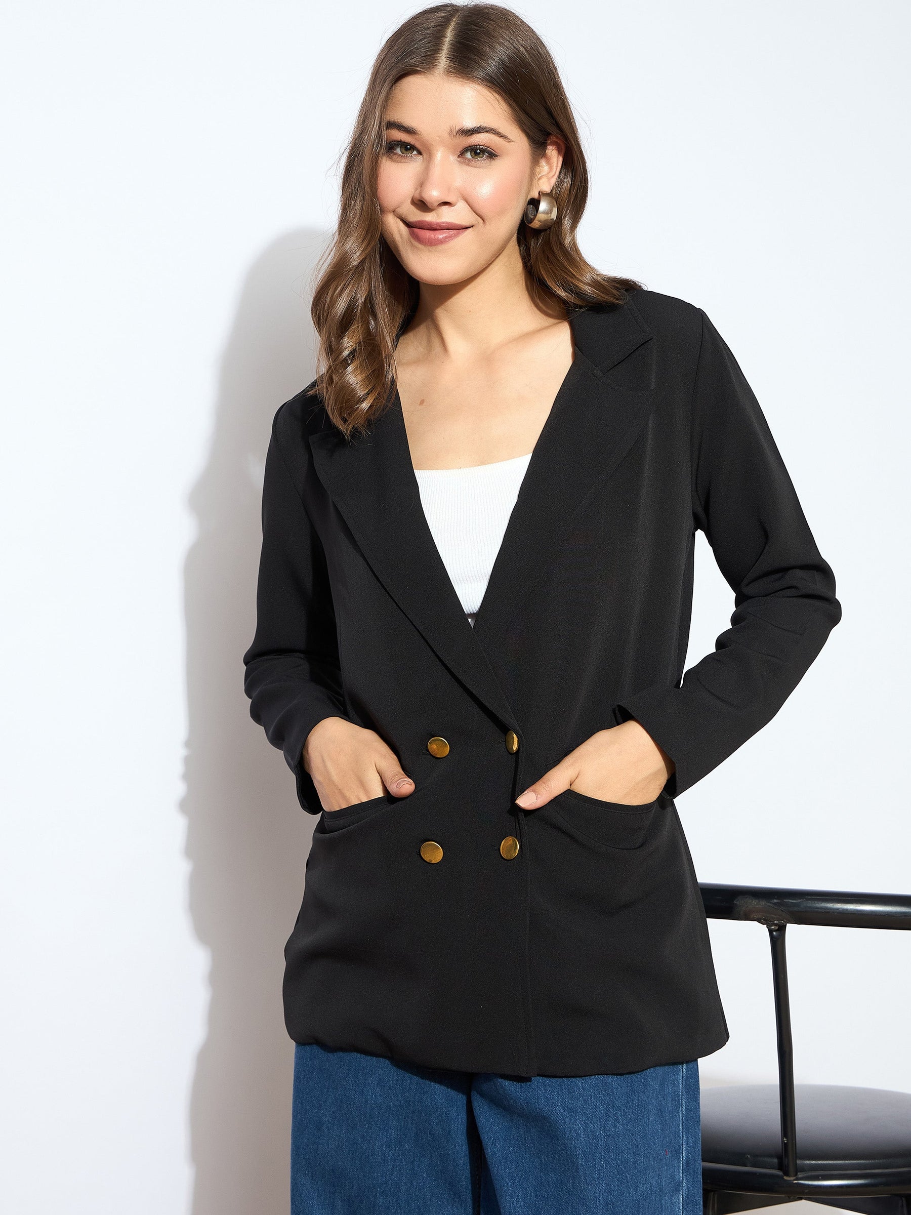 Black Double-Breasted Blazer-SASSAFRAS