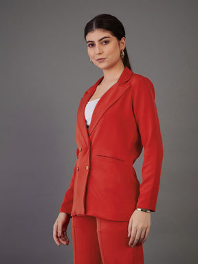 Women Orange Double-Breasted Blazer