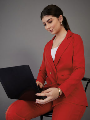 Women Orange Double-Breasted Blazer