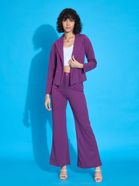 Purple Single-Breasted Blazer With Bell Bottom Pants-SASSAFRAS worklyf