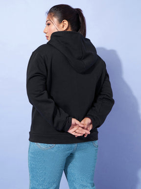 Black LONDON Printed Fleece Zipper Jacket -SASSAFRAS Curve