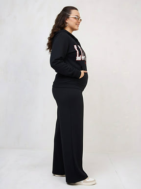 Black LONDON Printed Fleece Jacket With Sweatpants-SASSAFRAS Curve