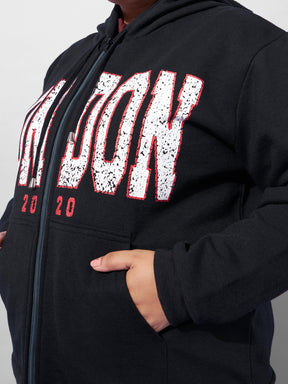 Black LONDON Printed Fleece Jacket With Sweatpants-SASSAFRAS Curve