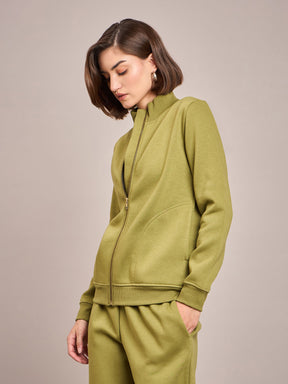 Olive Fleece Zipper Jacket-SASSAFRAS