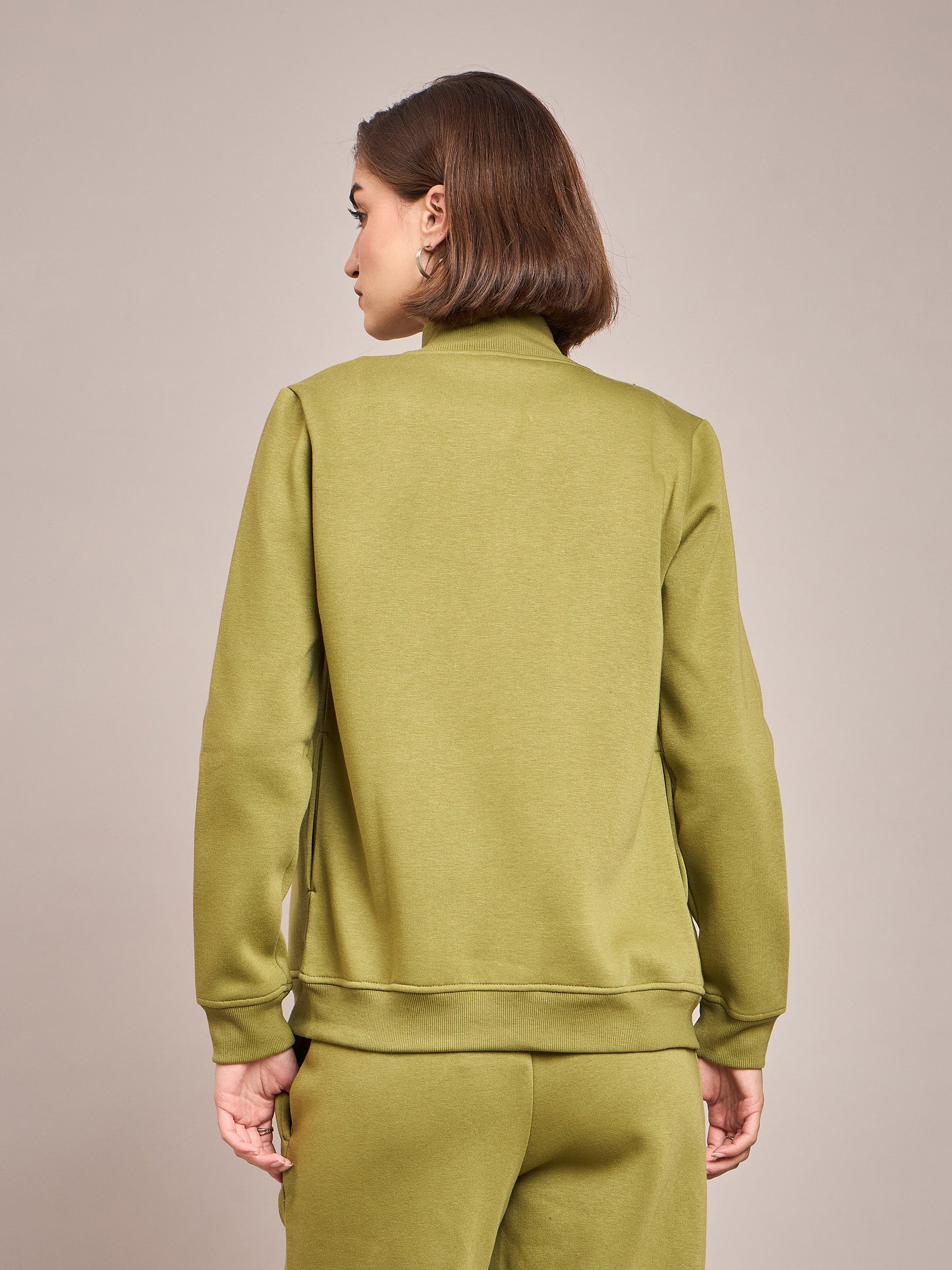 Olive Fleece Zipper Jacket-SASSAFRAS