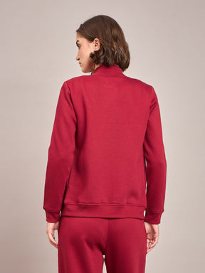 Maroon Fleece Zipper Jacket-SASSAFRAS