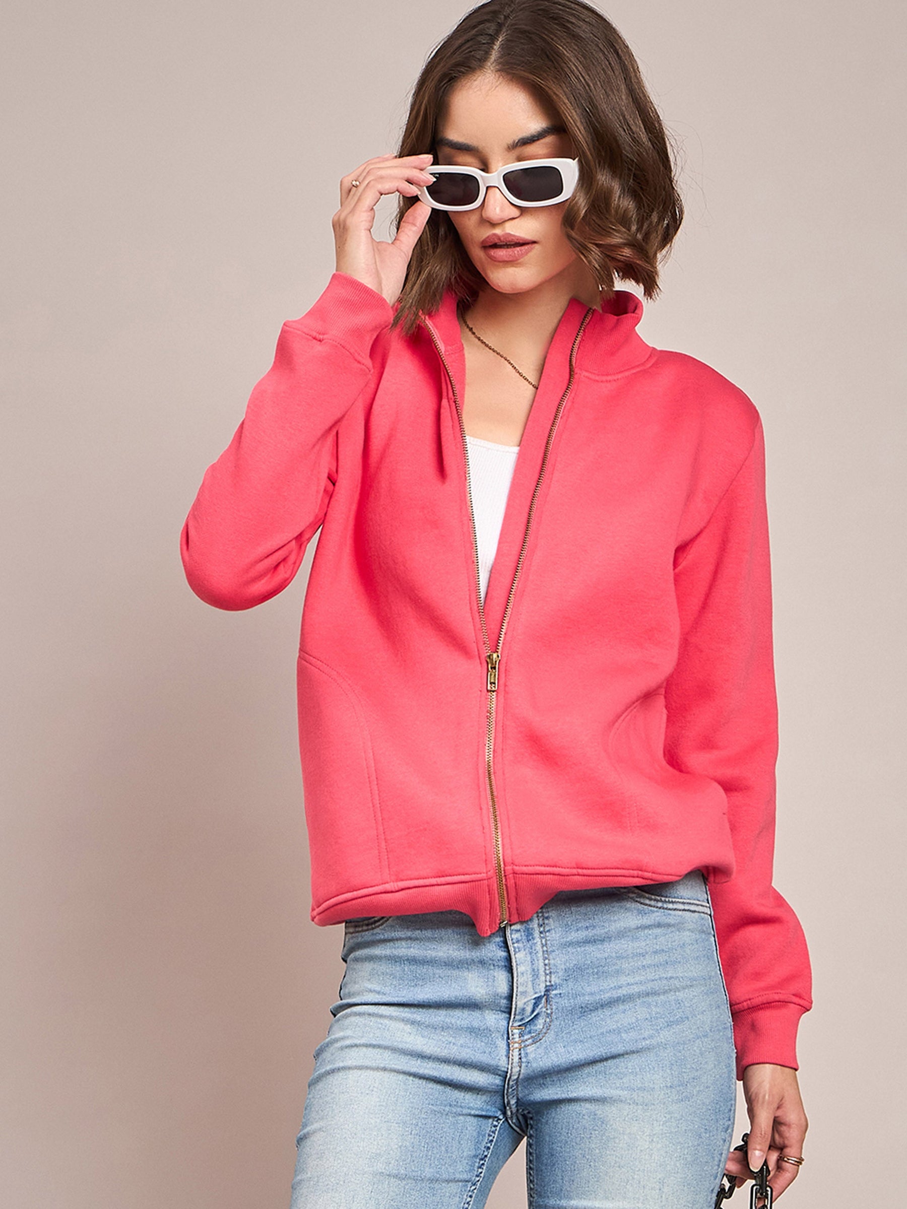 Pink Fleece Zipper Jacket-SASSAFRAS