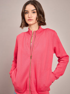 Pink Fleece Zipper Jacket-SASSAFRAS