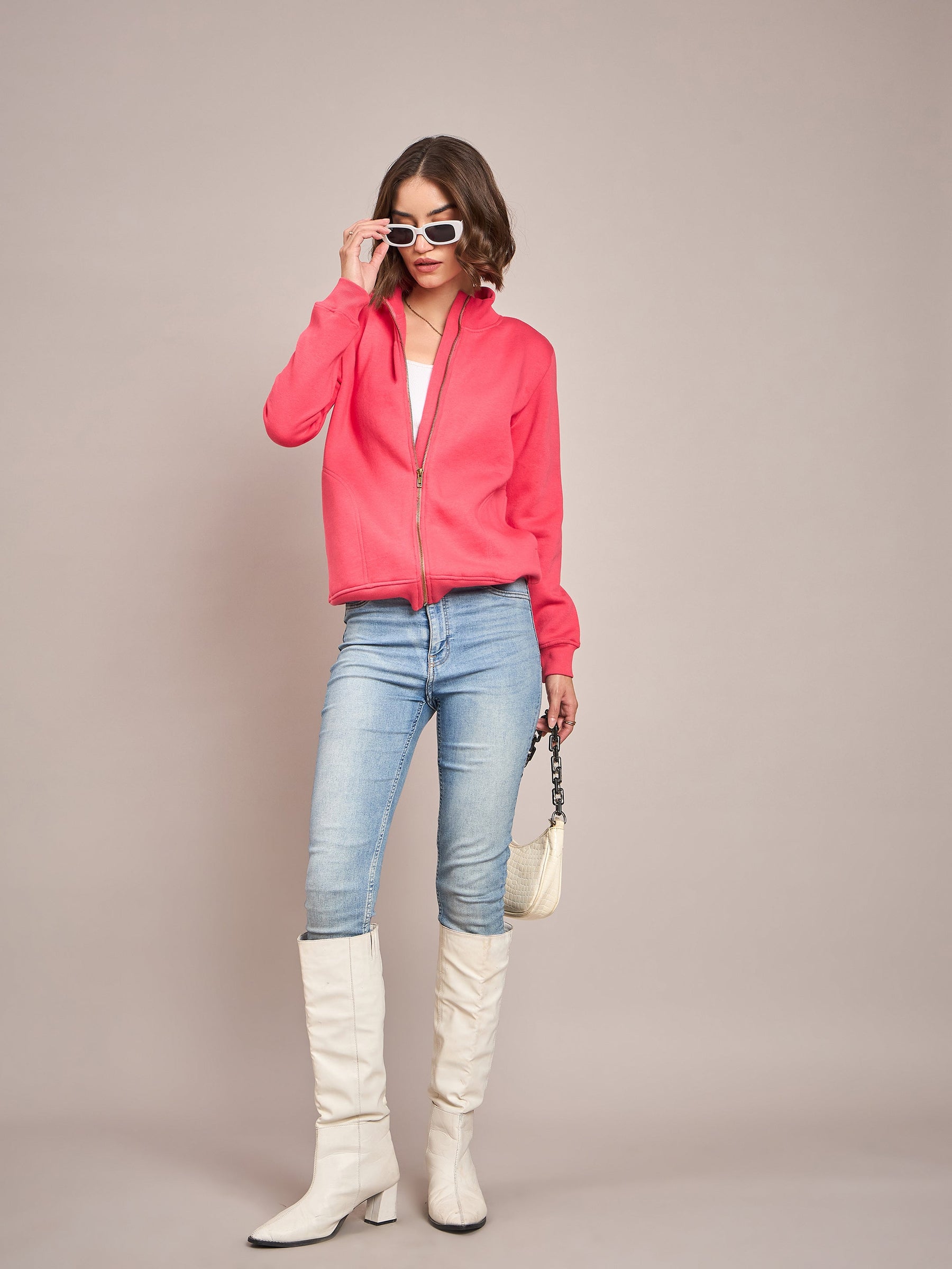 Pink Fleece Zipper Jacket-SASSAFRAS