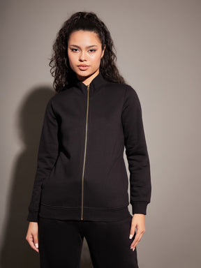 Black Fleece Zipper Jacket With Pant-SASSAFRAS