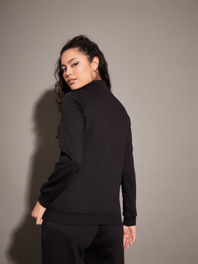 Black Fleece Zipper Jacket With Pant-SASSAFRAS