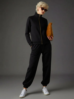 Black Fleece Zipper Jacket With Joggers-SASSAFRAS