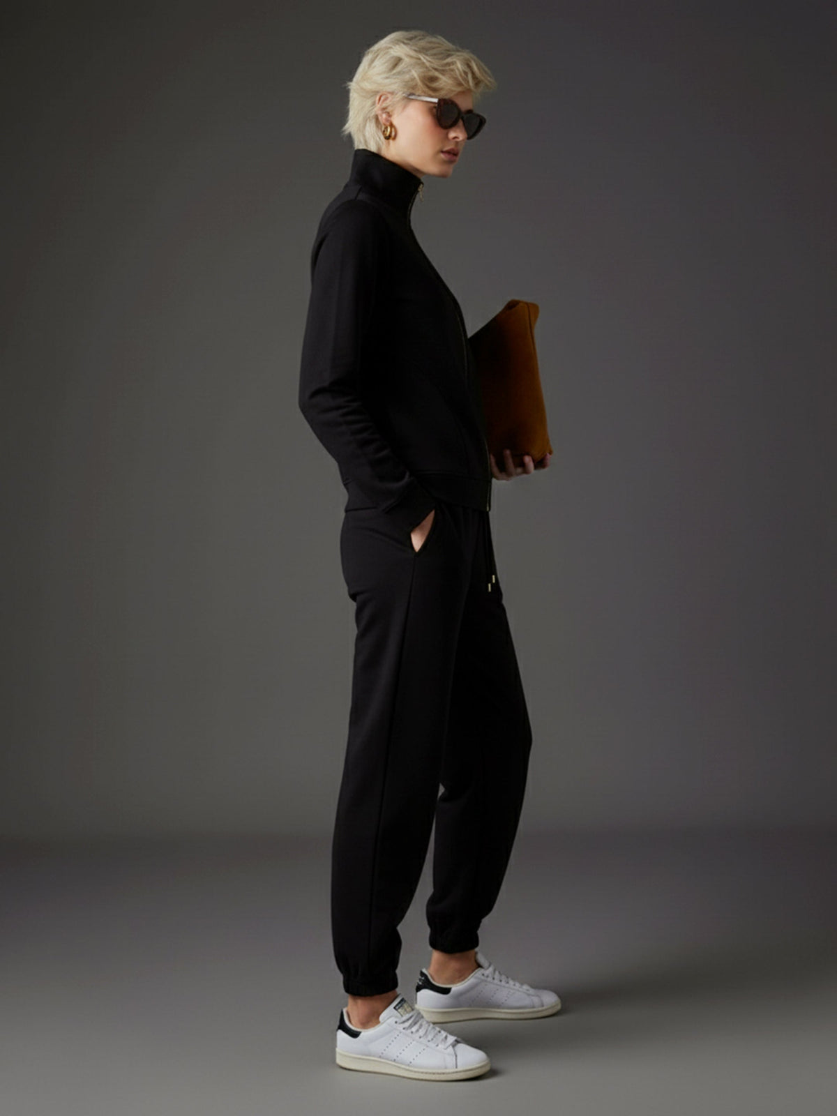 Black Fleece Zipper Jacket With Joggers-SASSAFRAS