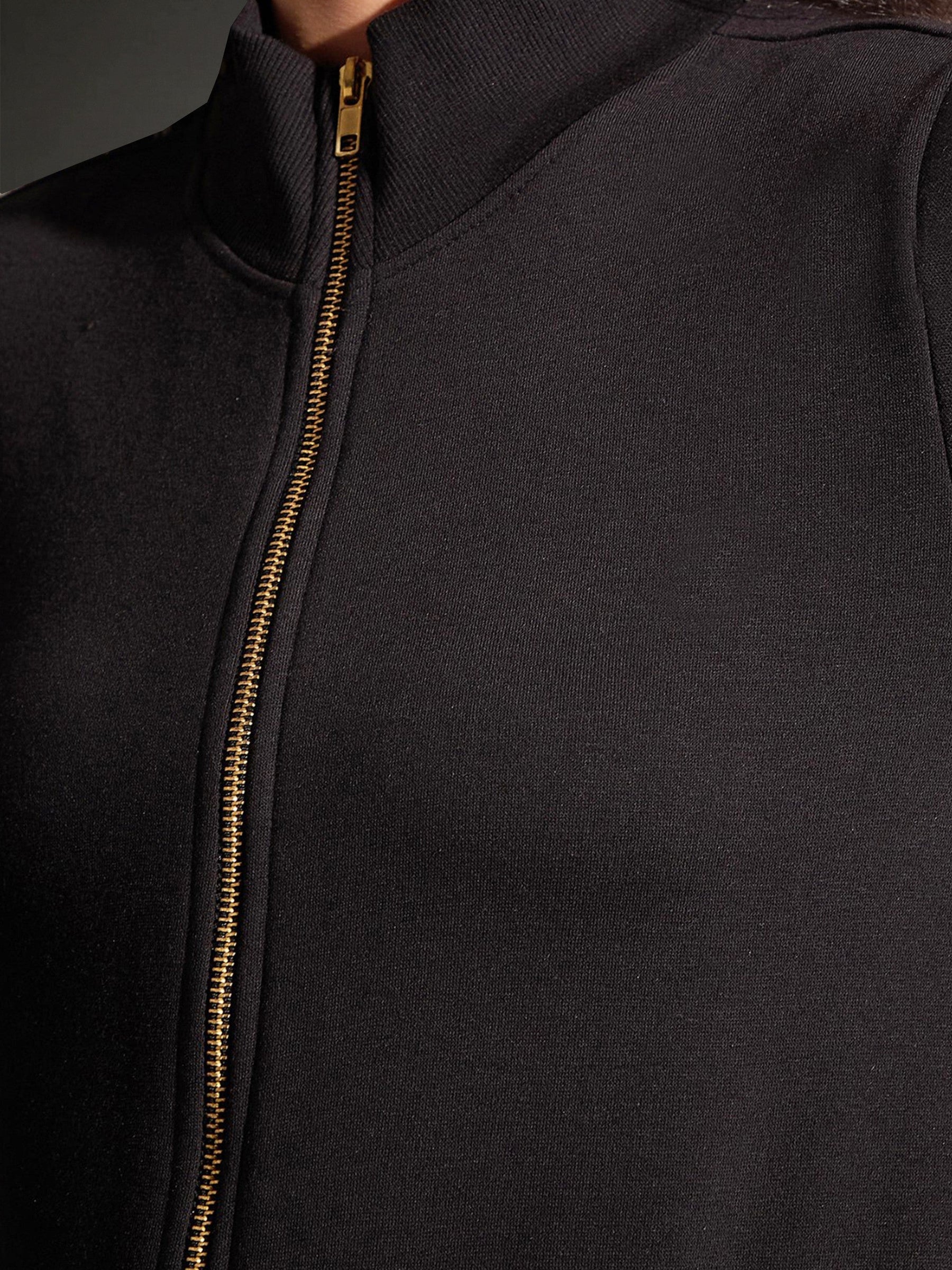 Black Fleece Zipper Jacket With Joggers-SASSAFRAS