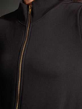 Black Fleece Zipper Jacket With Joggers-SASSAFRAS