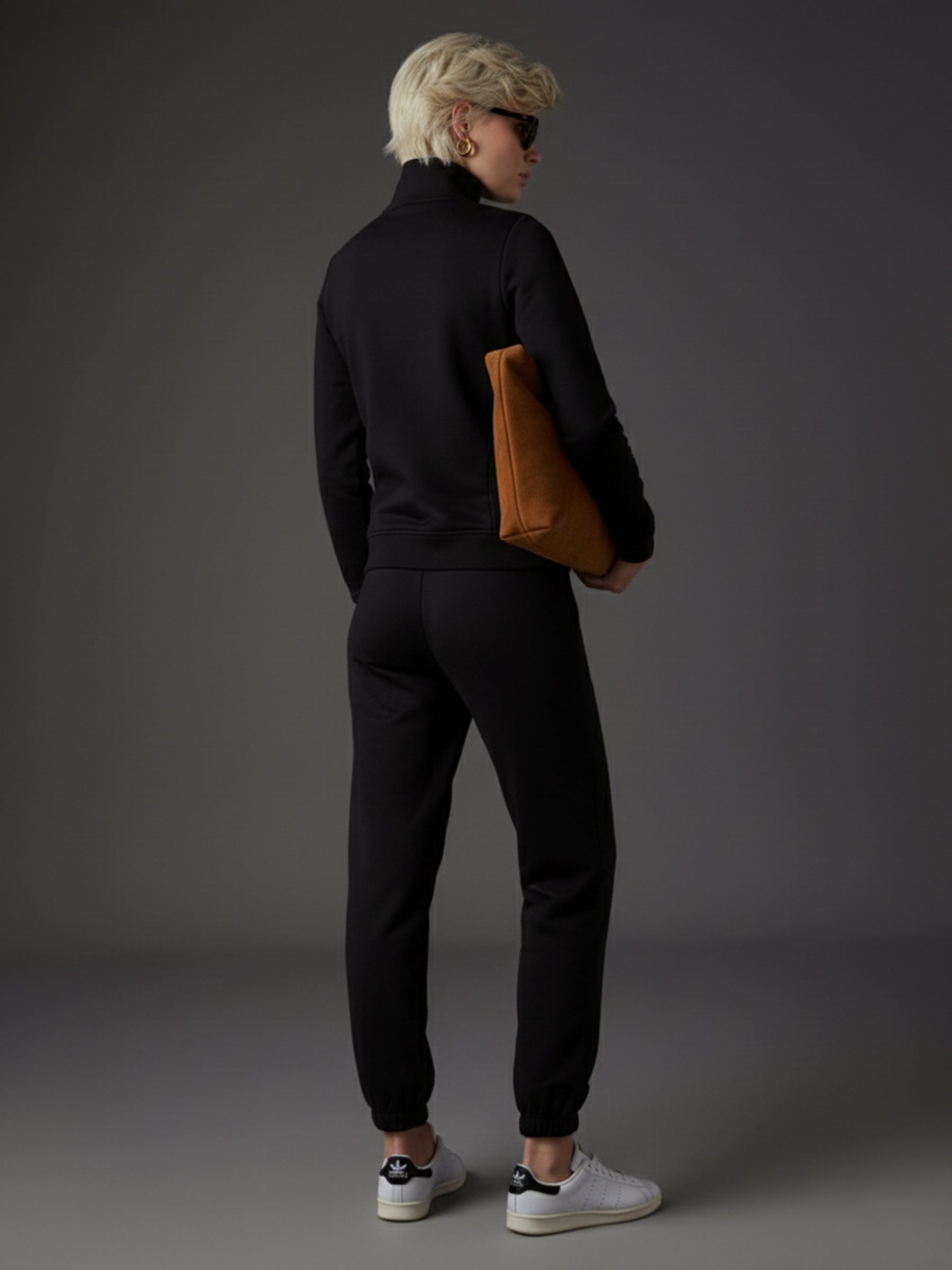 Black Fleece Zipper Jacket With Joggers-SASSAFRAS