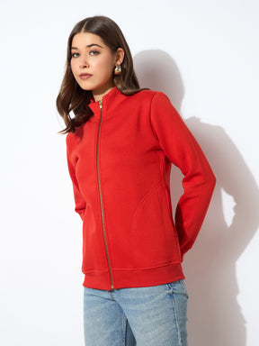 Red Fleece Zipper Jacket-SASSAFRAS