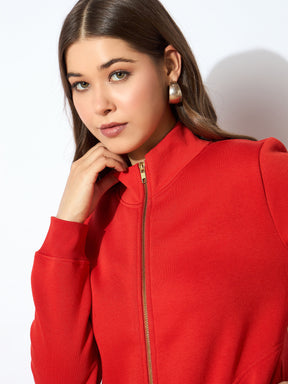 Red Fleece Zipper Jacket-SASSAFRAS