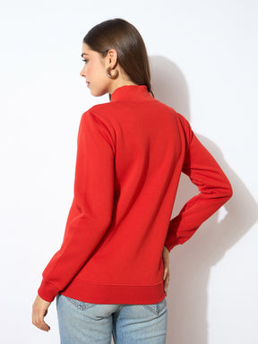 Red Fleece Zipper Jacket-SASSAFRAS