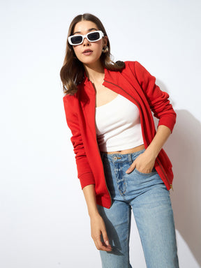 Red Fleece Zipper Jacket-SASSAFRAS