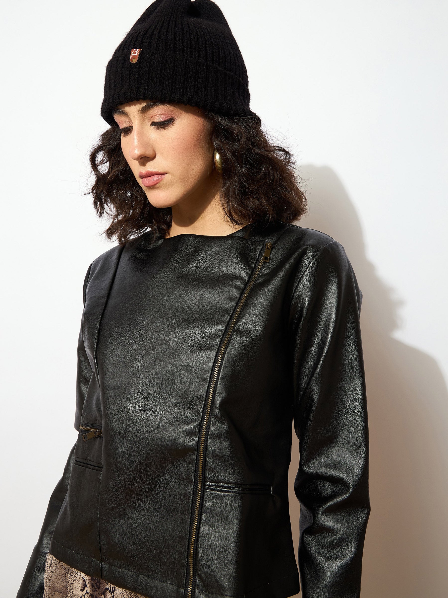 Black PU Biker Jacket-SASSAFRAS