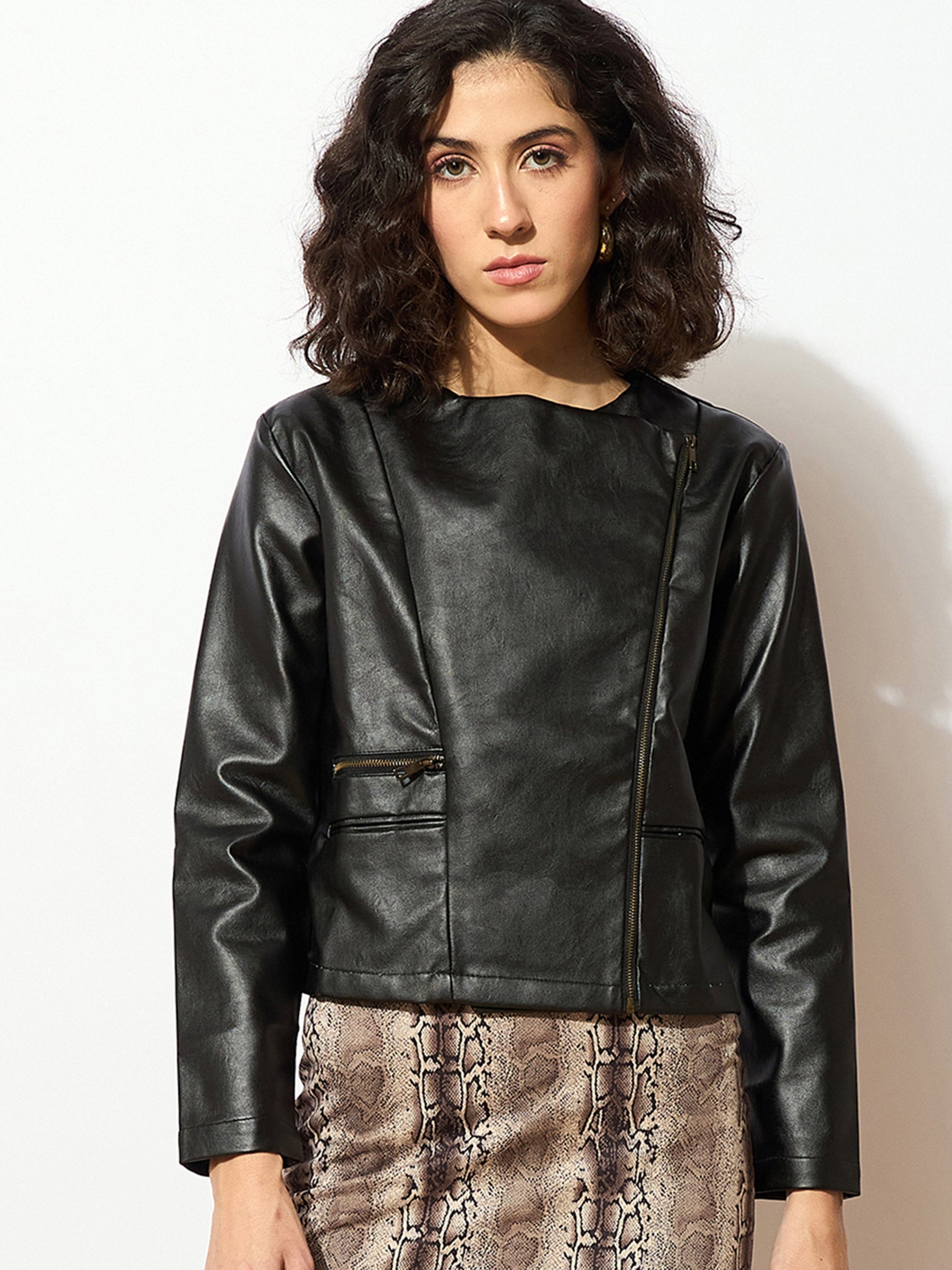 Black PU Biker Jacket-SASSAFRAS