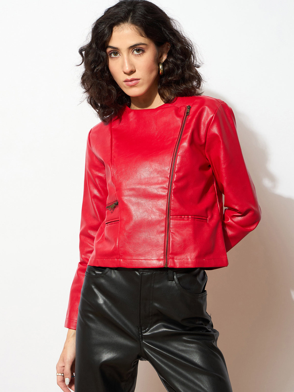 Red PU Biker Jacket-SASSAFRAS