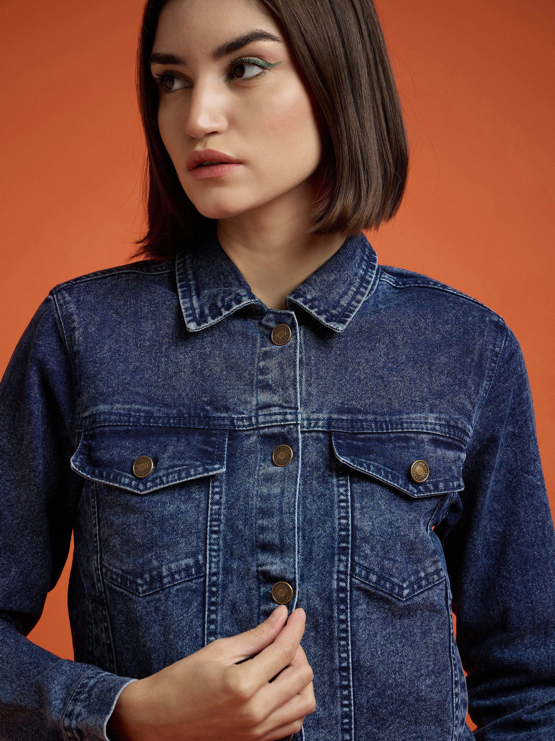 Navy Washed Denim Regular Jacket-SASSAFRAS