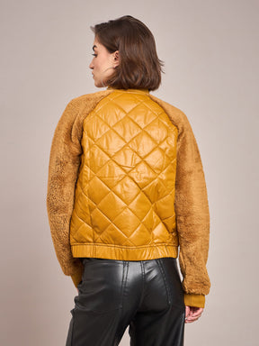 Mustard Faux Fur Detail Bomber Jacket-SASSAFRAS