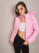 Pink Diamond Quilted Hooded Puffer Jacket-SASSAFRAS