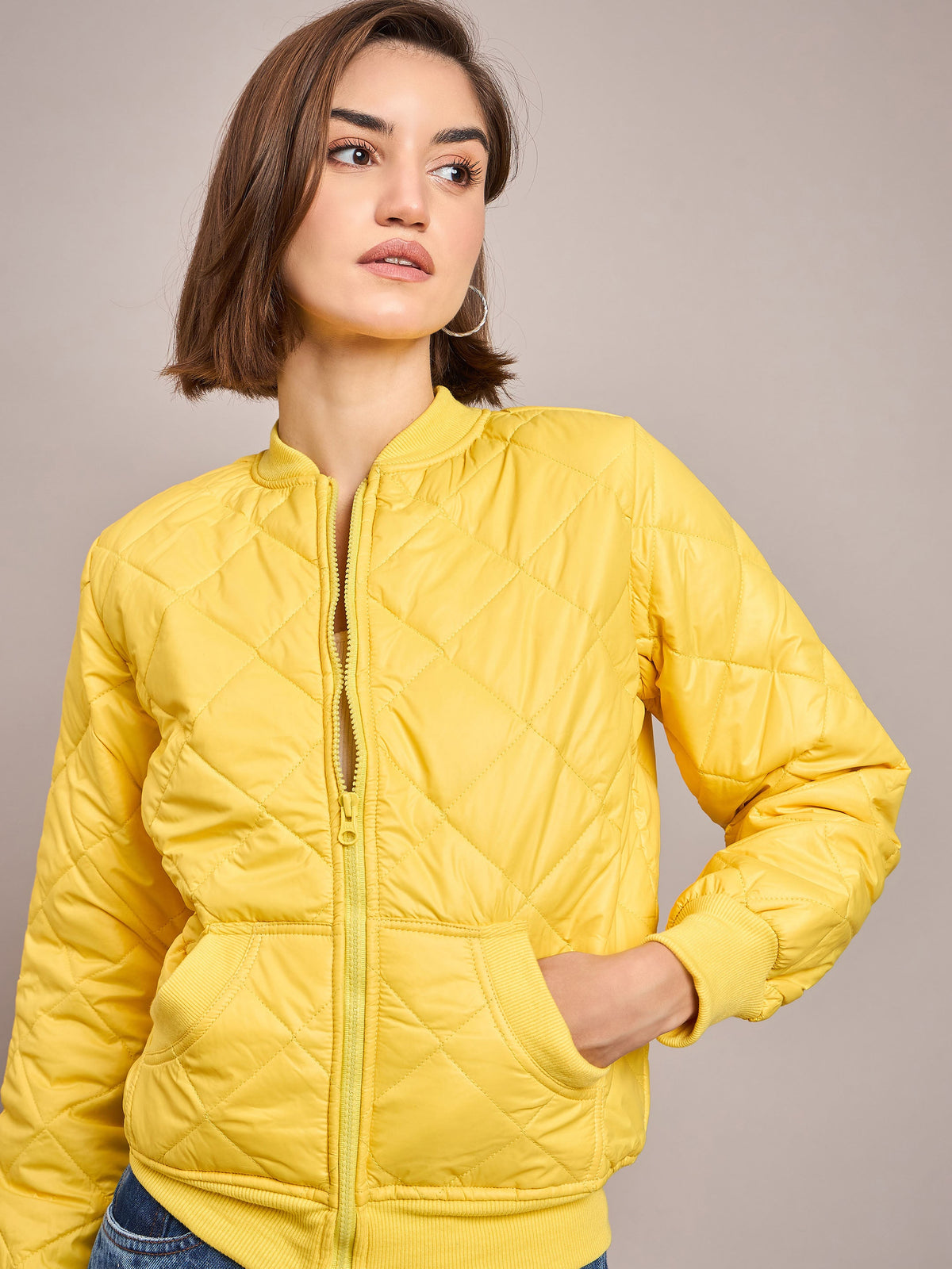 Yellow Diamond Quilted Bomber Jacket-SASSAFRAS