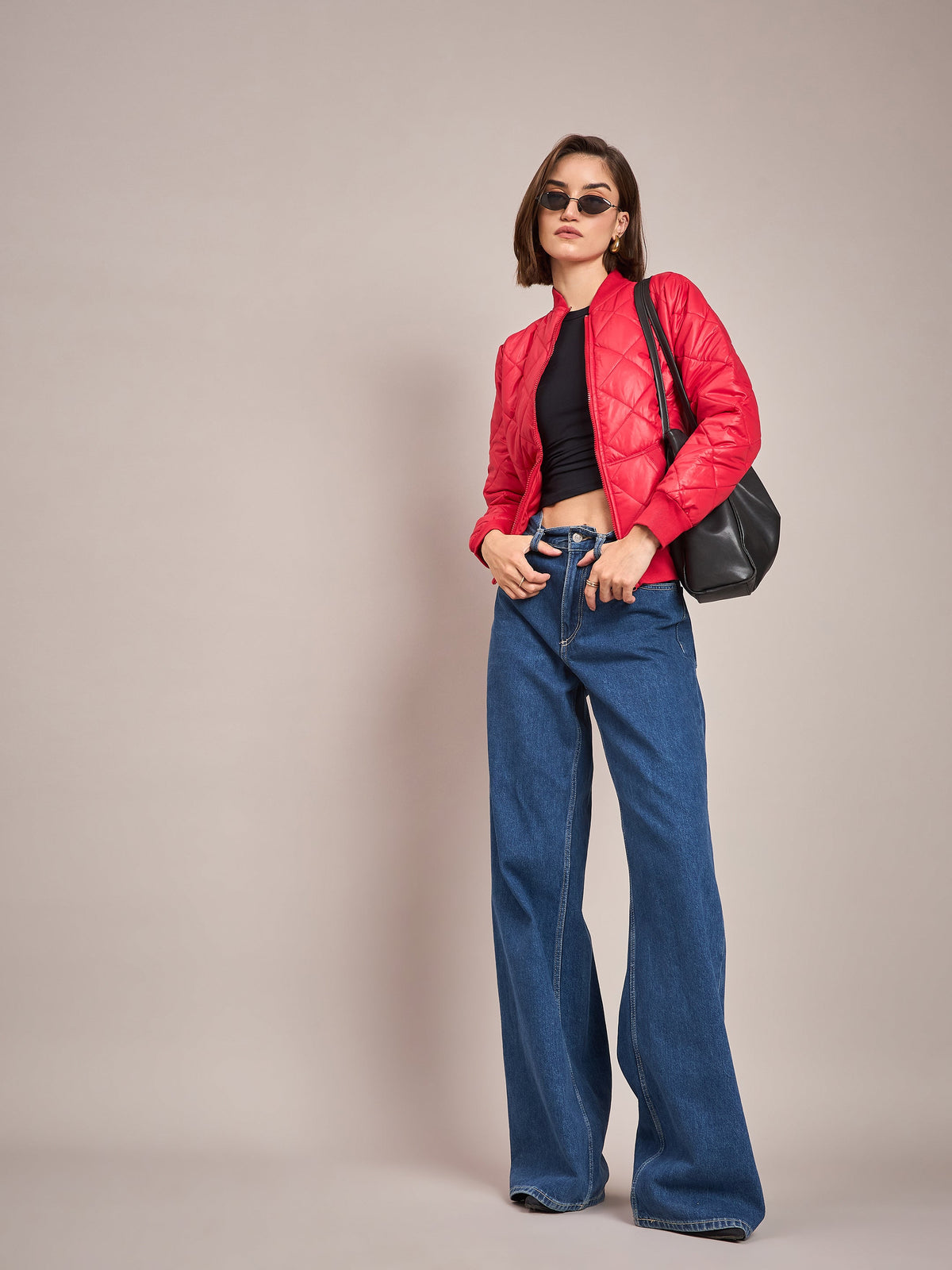 Red Diamond Quilted Bomber Jacket-SASSAFRAS