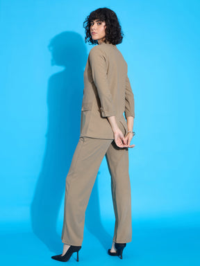 Beige Front Button Blazer With Front Darted Pants-SASSAFRAS worklyf